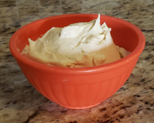 Lemon juice and tahini, creamed together